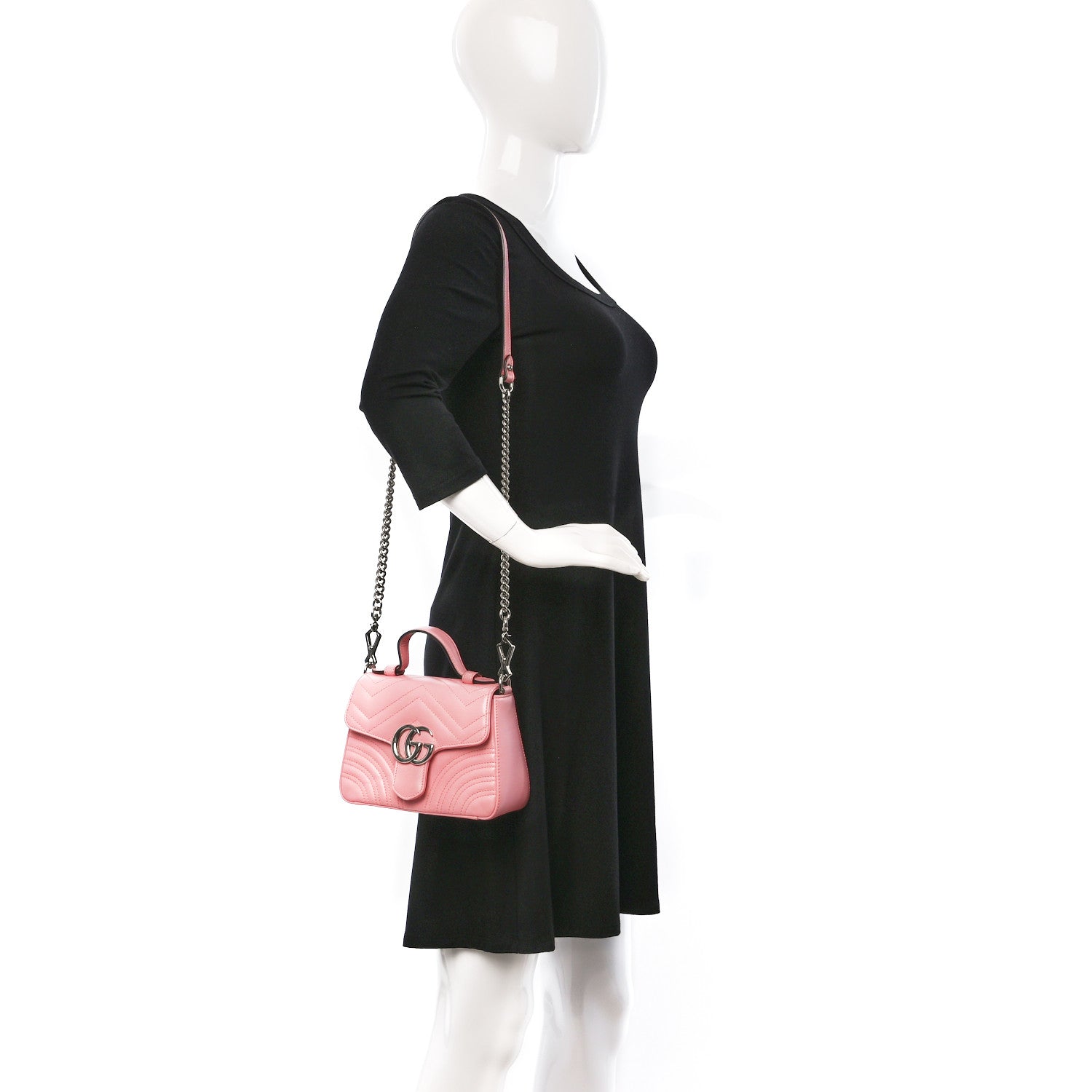 Gucci Calfskin Matelasse Mini GG Marmont Top Handle Shoulder Bag Wild Rose 2 of 10