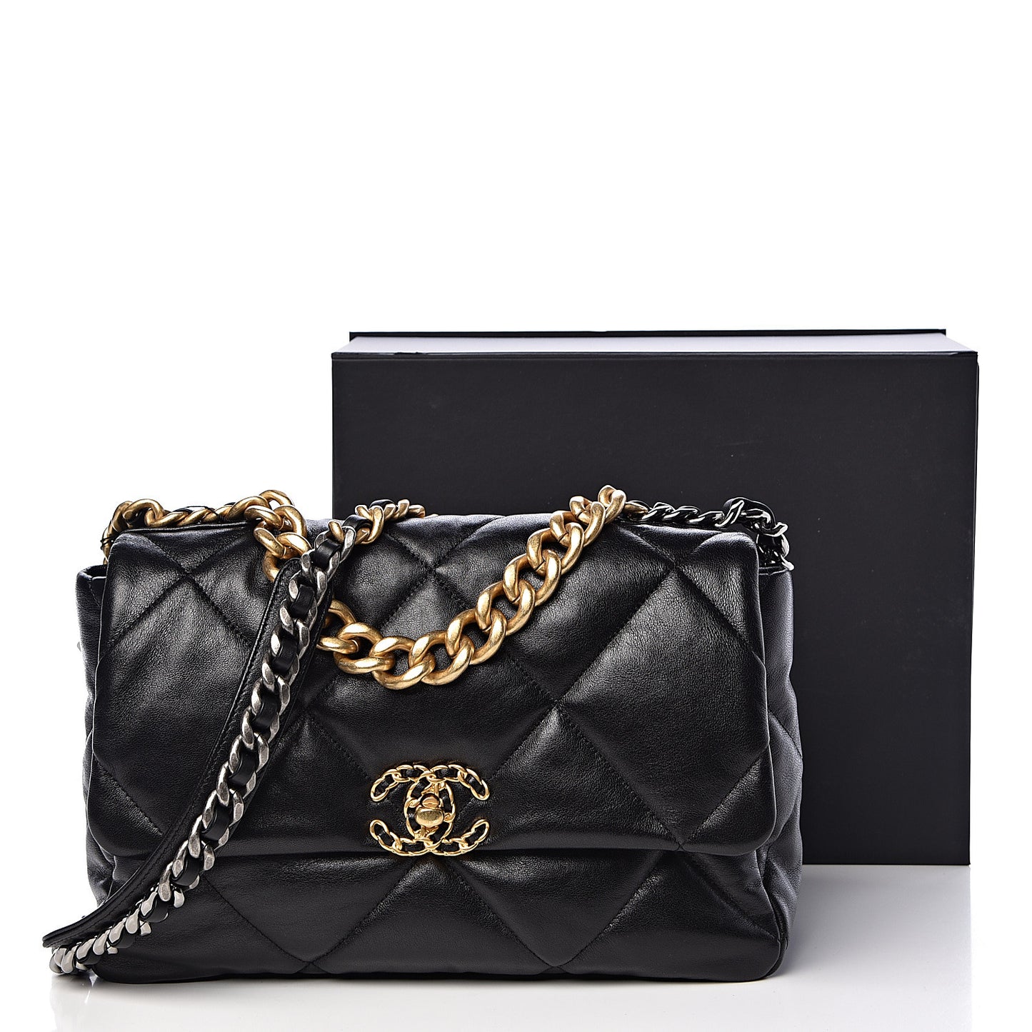 Lambskin Quilted Large 19 Flap Black