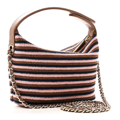Chanel Crochet Lambskin Coco Crochet Hobo Clutch With Chain Brown Pink Navy 3 of 10