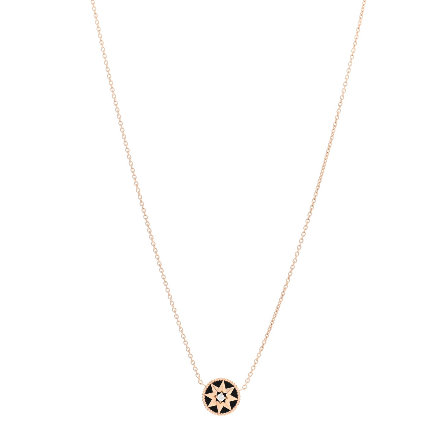 18K Rose Gold Diamond Black Onyx Rose Des Vents Necklace