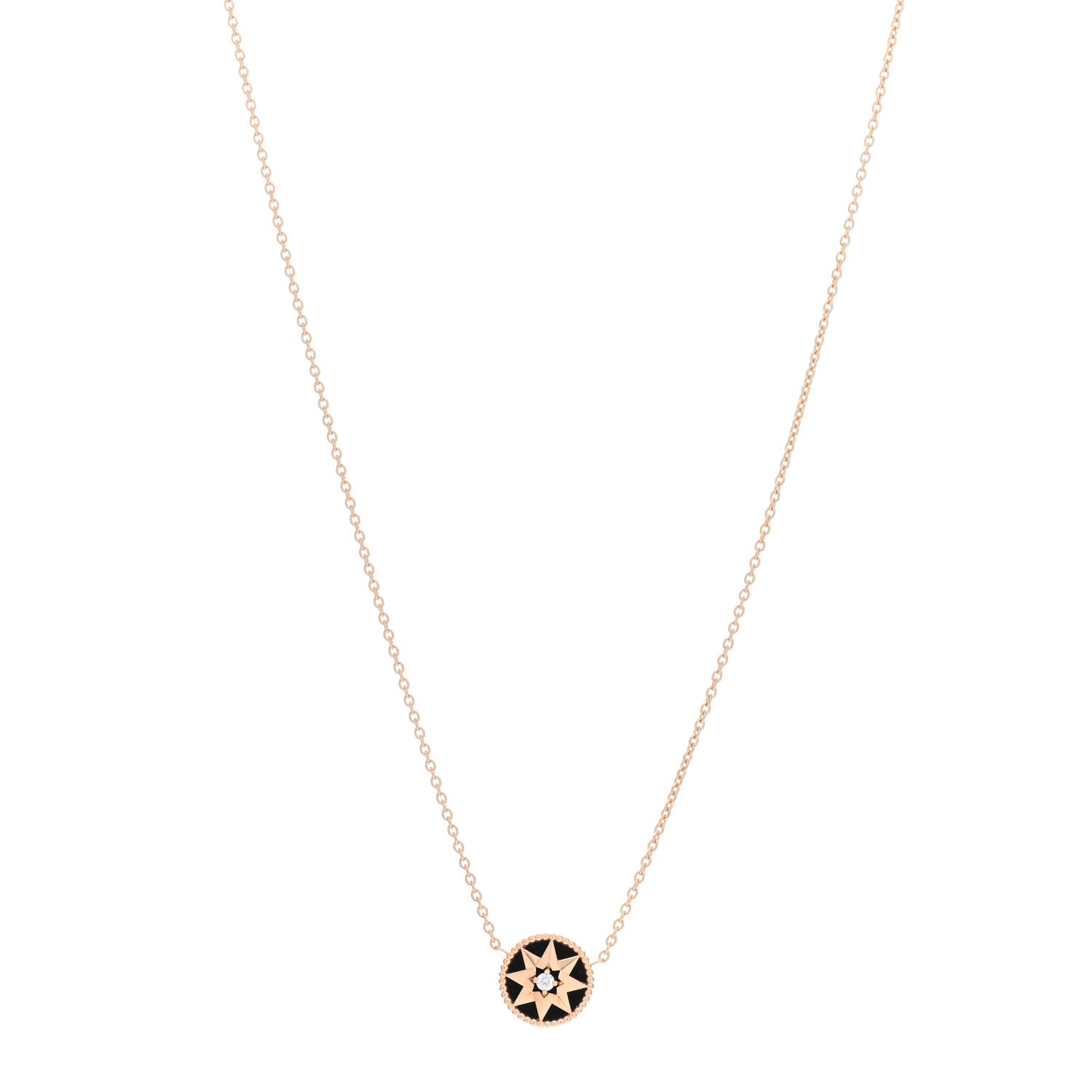 Christian Dior 18K Rose Gold Diamond Black Onyx Rose Des Vents Necklace 1 of 5