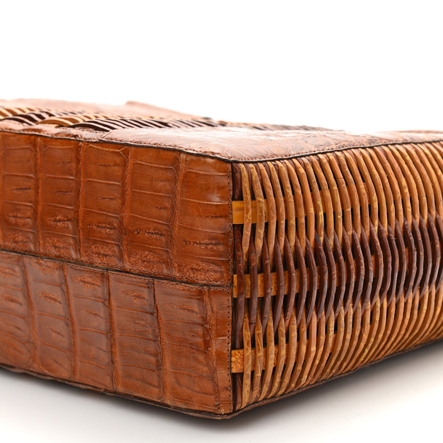 Crocodile Woven Top Handle Tote Brown