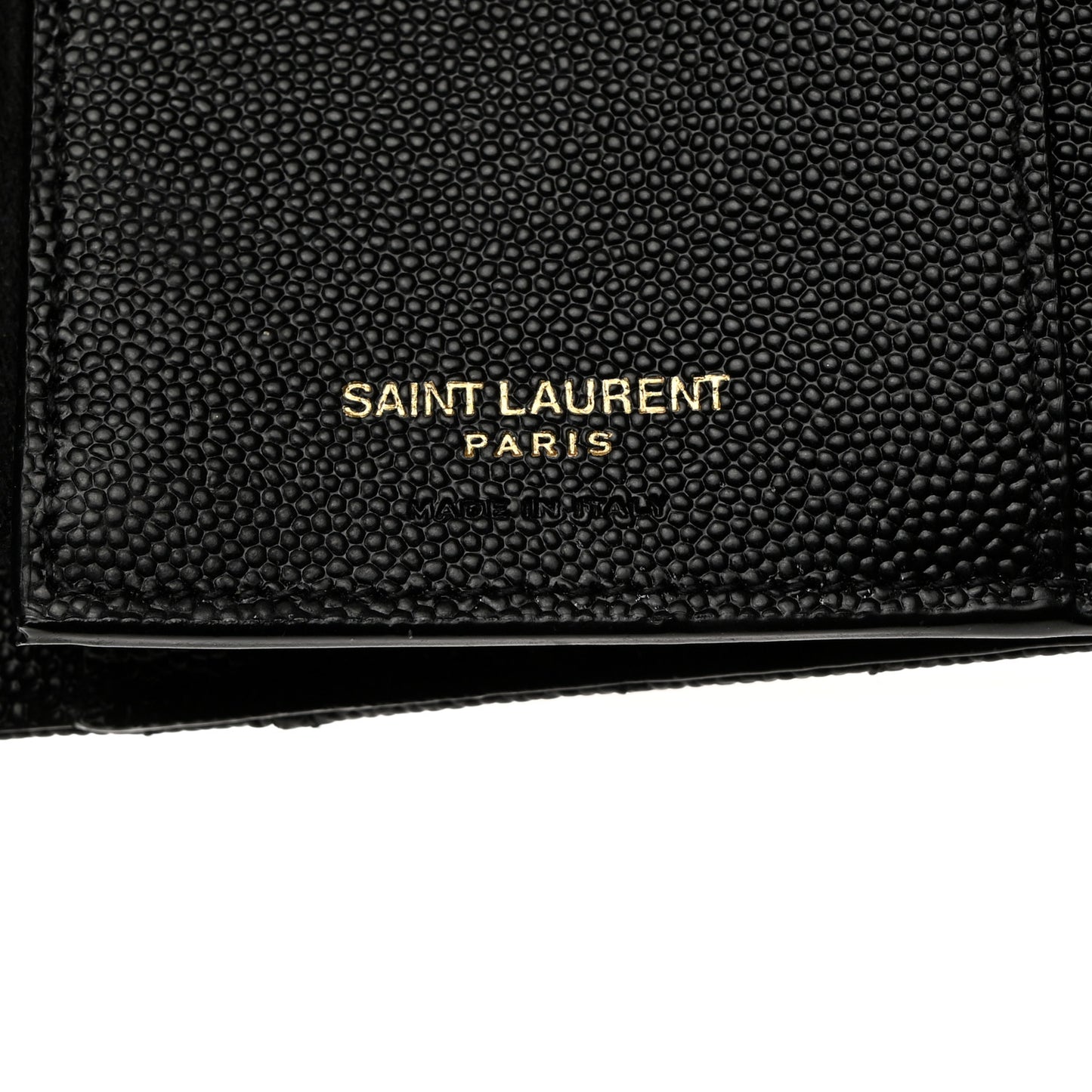 SAINT LAURENT Grain De Poudre Matelasse Chevron Monogram Compact Tri Fold Wallet Black