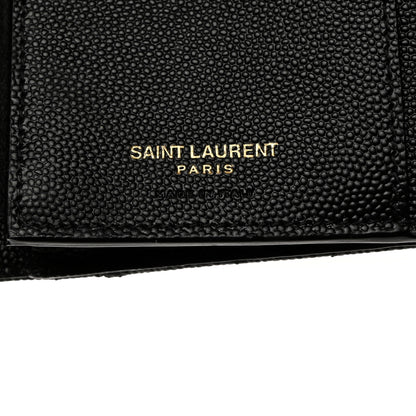 Saint Laurent SAINT LAURENT Grain De Poudre Matelasse Chevron Monogram Compact Tri Fold Wallet Black 6 of 7