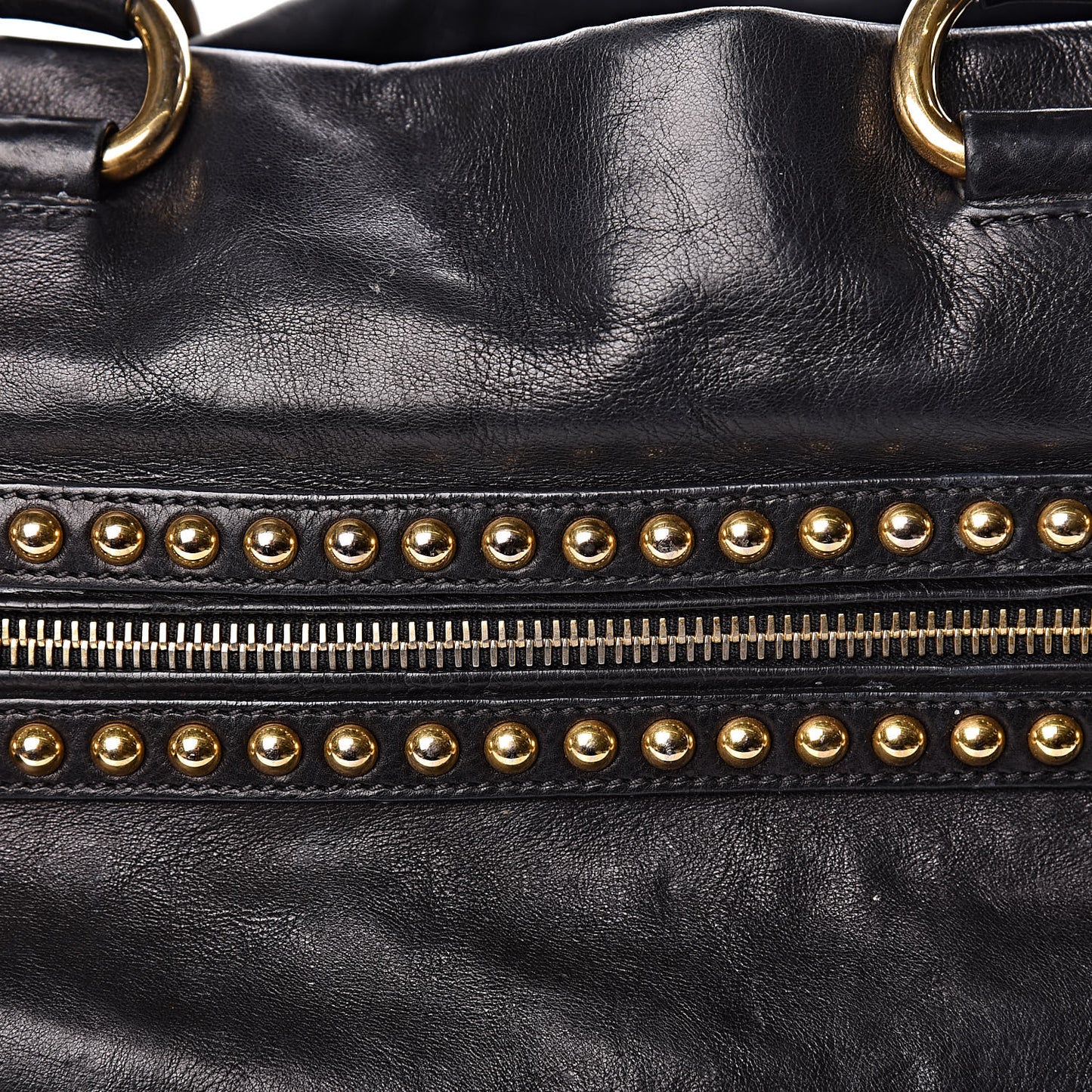 Glace Calfskin Studded Shoulder Bag Black