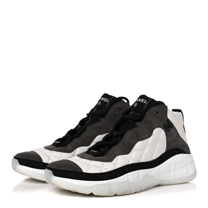 Chanel Nylon Suede Calfskin Womens Sneakers 39 White Grey 3 of 11