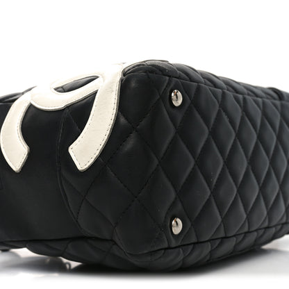 Chanel Calfskin Quilted Large Cambon Bowler Black White 9 of 10