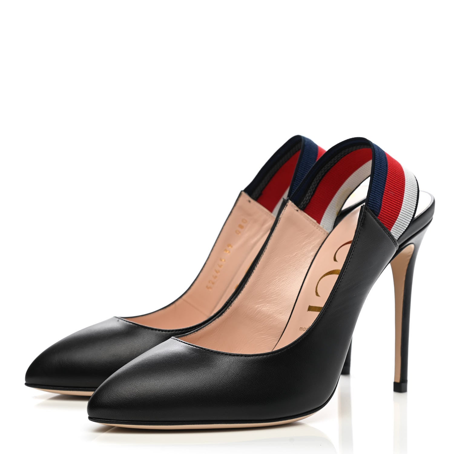 Gucci Malaga Kid Web Sylvie High Heel Slingback Pumps 39 Black 3 of 9