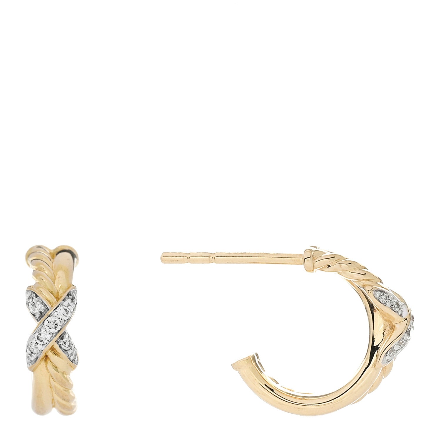 David Yurman 18K Yellow Gold Diamond Petite Crossover X Earrings 1 of 6