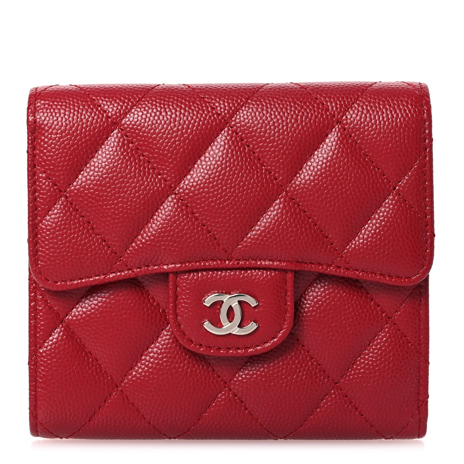 Chanel Caviar Quilted Compact Flap Wallet Dark Red 1 of 12
