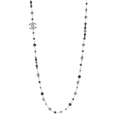 Chanel Pearl Bead Crystal CC Long Necklace Black Gold 1 of 6