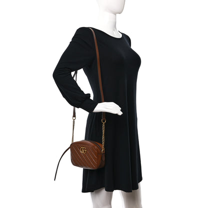 Gucci Glazed Calfskin Matelasse Diagonal Mini GG Marmont Chain Shoulder Bag Cuir 3 of 9