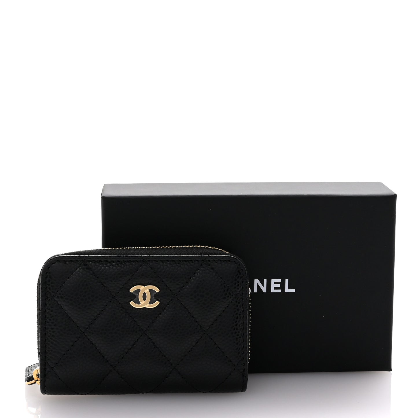 Caviar Quilted Zip Coin Purse Black