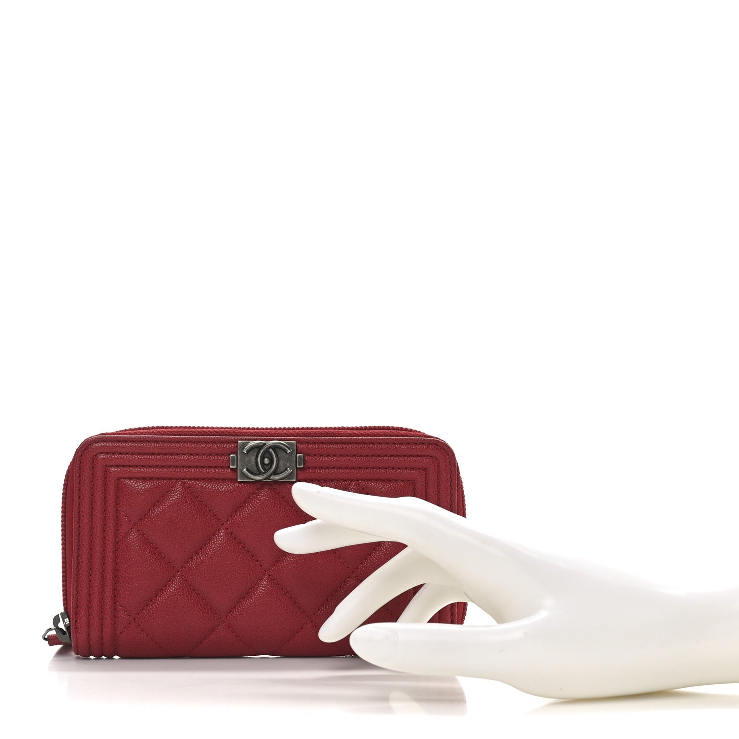 Chanel Caviar Quilted Small Boy Zip Around Wallet Red 2 of 8