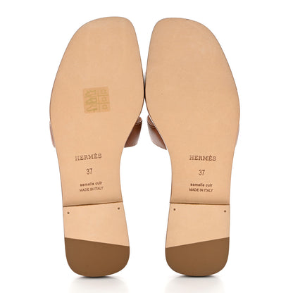 Hermes Box Calfskin Oran Sandals 37 Gold 5 of 8