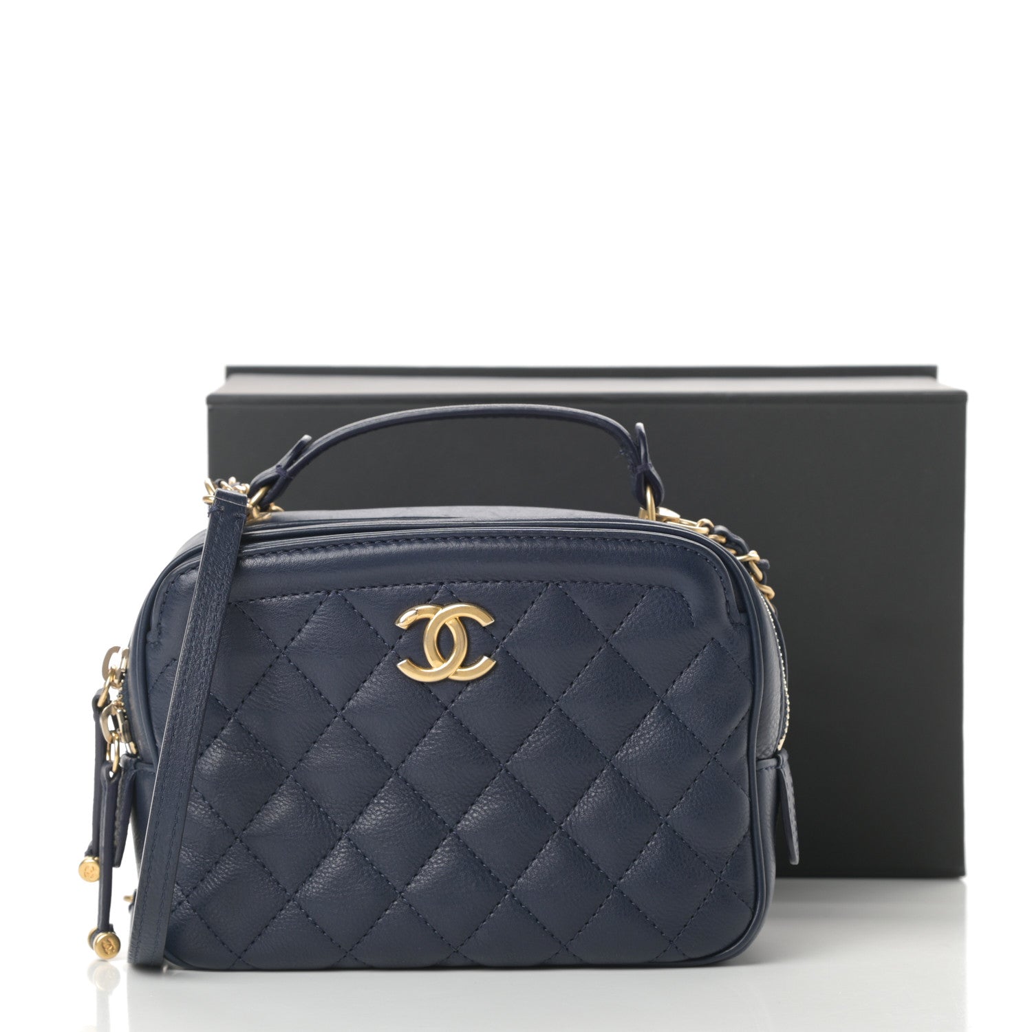 Chanel Calfskin Quilted CC Small Vanity Case Navy 15 of 15