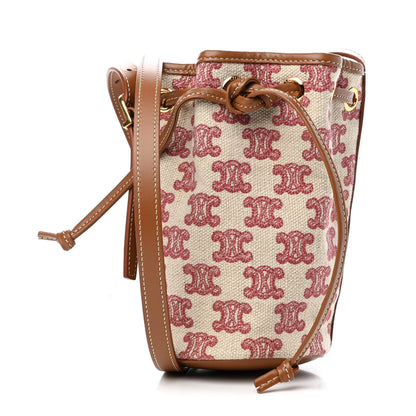 Celine Canvas Calfskin Triomphe Embroidered Bucket Bag Fox Red 1 of 9