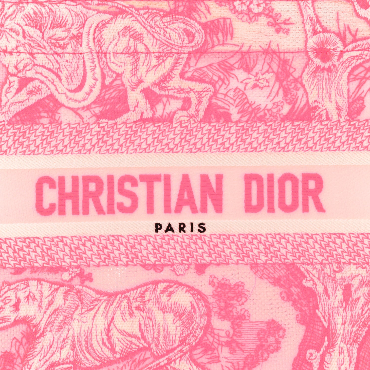 Christian Dior Transparent Canvas Embroidered Small Toile De Jouy Reverse Book Tote Fluorescent Pink 8 of 12