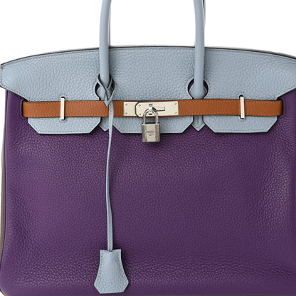 Hermes Taurillon Clemence Arlequin Birkin 35 Ultraviolet Etain Bleu Lin Bleu Orage Gold 8 of 19