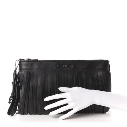 Miu Miu Calfskin Fringe Wrislet Pochette Black 2 of 11