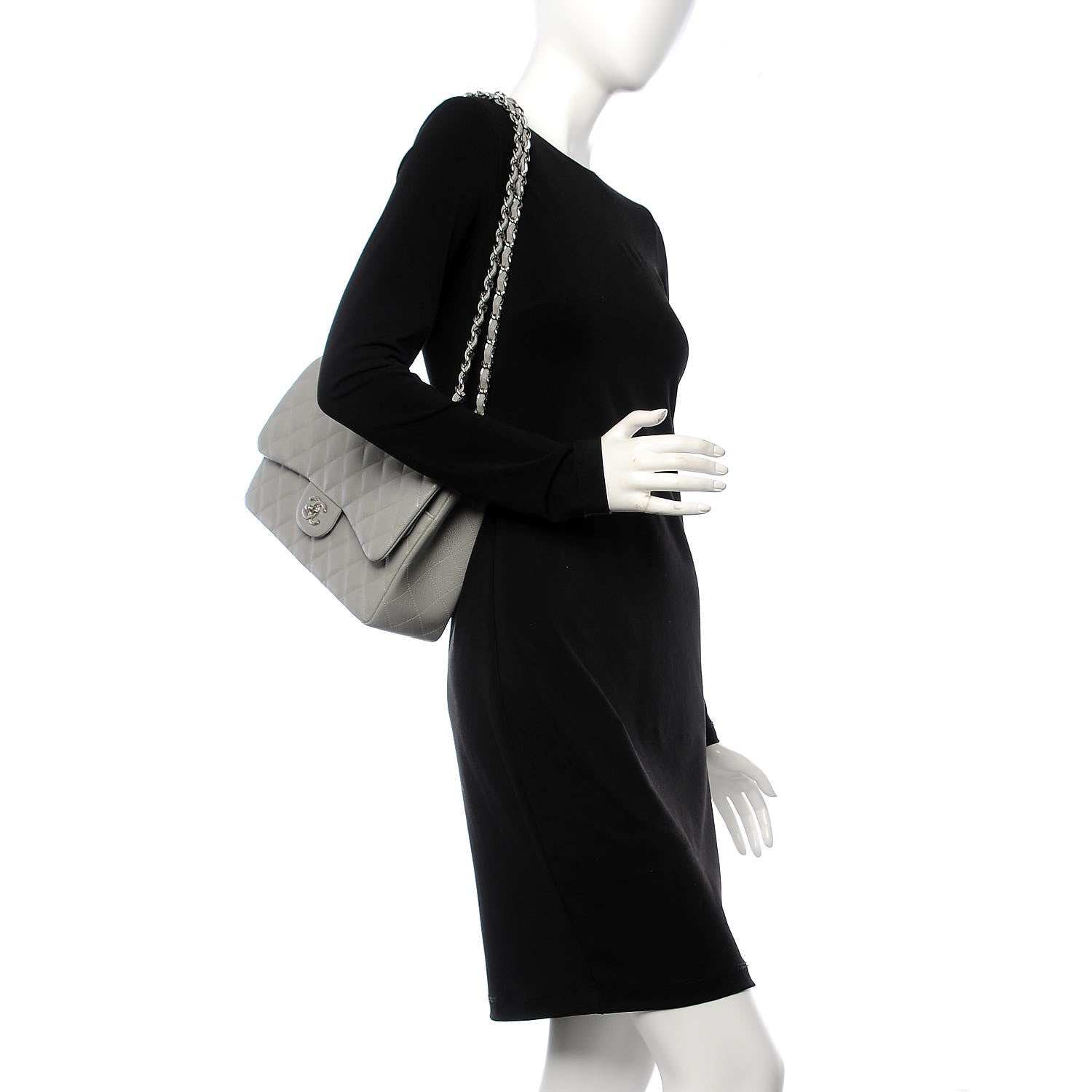 Chanel Caviar Quilted Jumbo Double Flap Grey 3 of 9