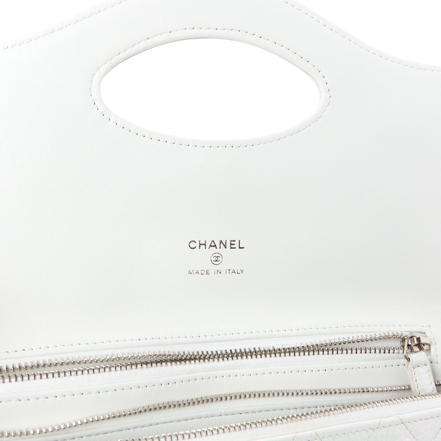 Iridescent Aged Calfskin Quilted Small 31 Pouch White