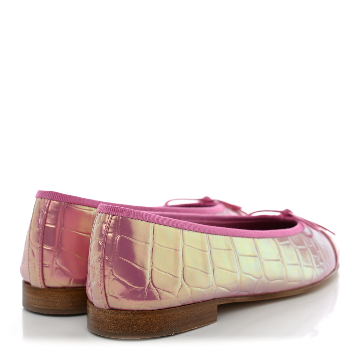 Iridescent Calfskin Crocodile Embossed Ballerina Flats  35.5 Pink