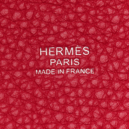 Hermes Taurillon Clemence Casaque Picotin Lock 22 MM Bleu Nuit Framboise Rouge Sellier 6 of 9