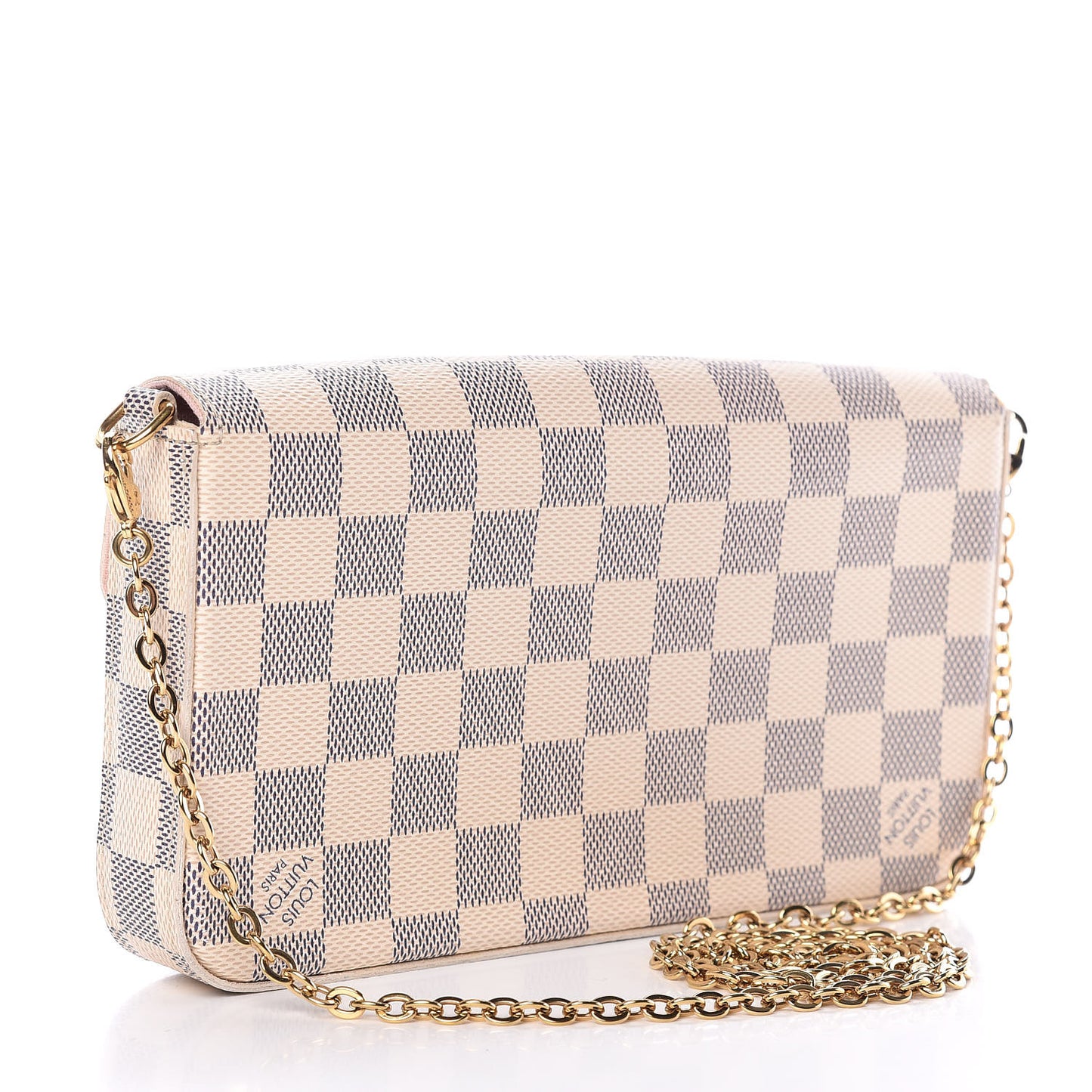 Damier Azur Pochette Felicie Chain Wallet Rose Ballerine