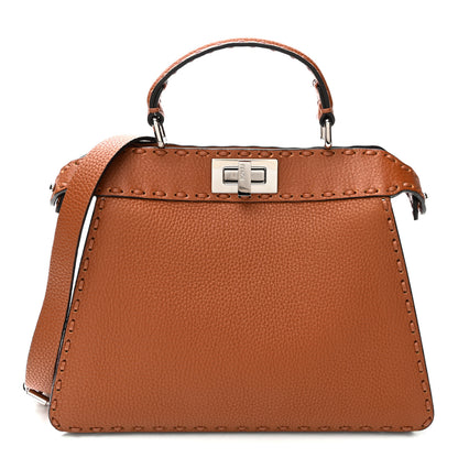 Fendi Cuoio Roma Sellerissima Nappa Sintetica Tape Stitch Small Peekaboo I SEE U Satchel Brandy 1 of 10