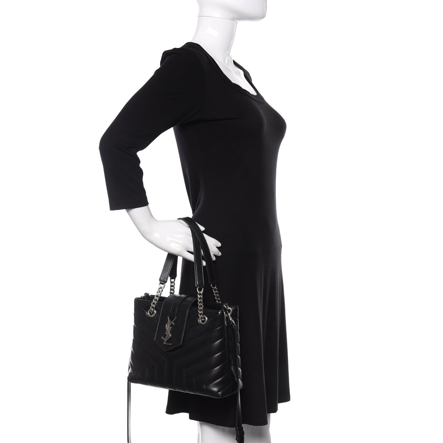 Calfskin Y Quilted Monogram Small Loulou Shopper Black