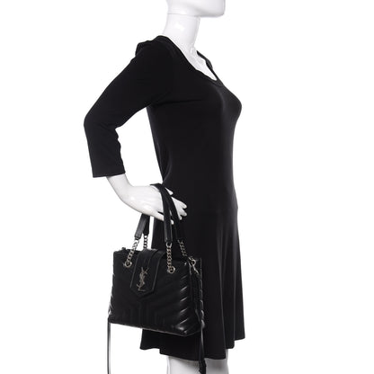 Saint Laurent Calfskin Y Quilted Monogram Small Loulou Shopper Black 2 of 12