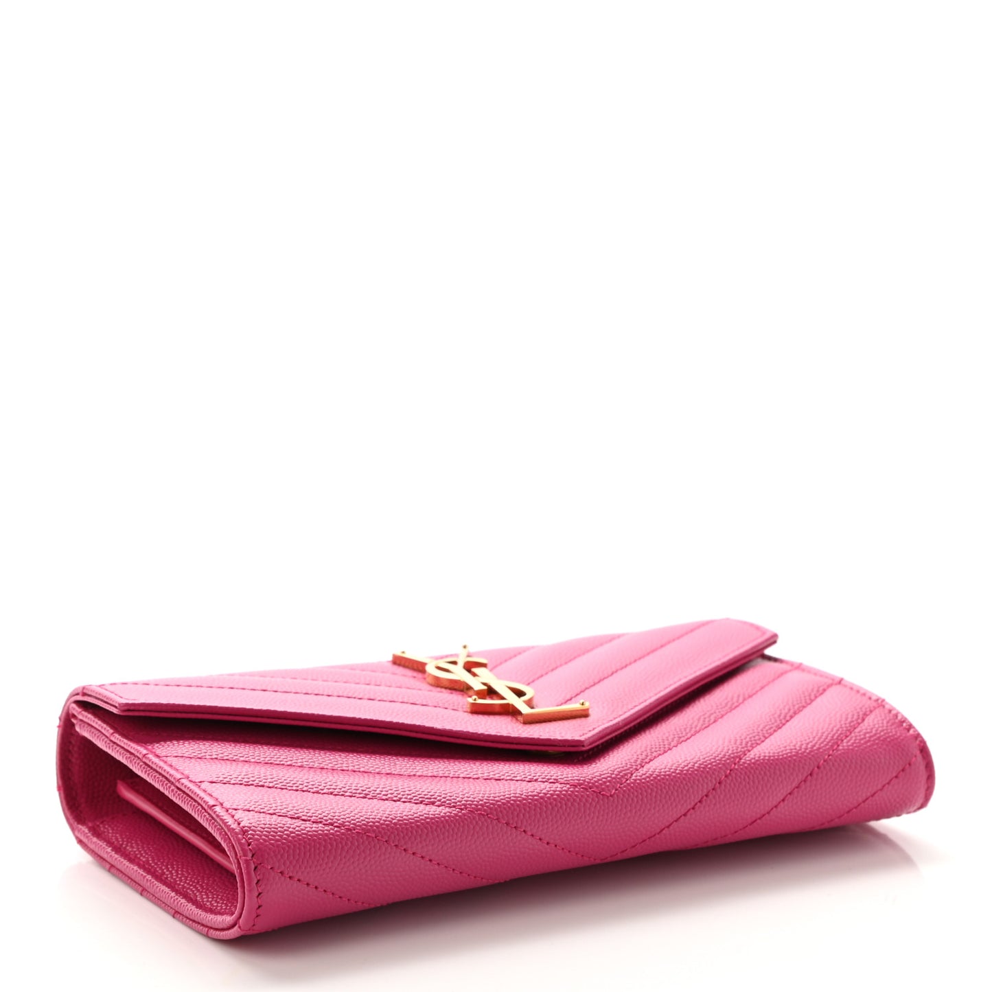 Grain De Poudre Matelasse Chevron Monogram Flap Wallet Fuxia
