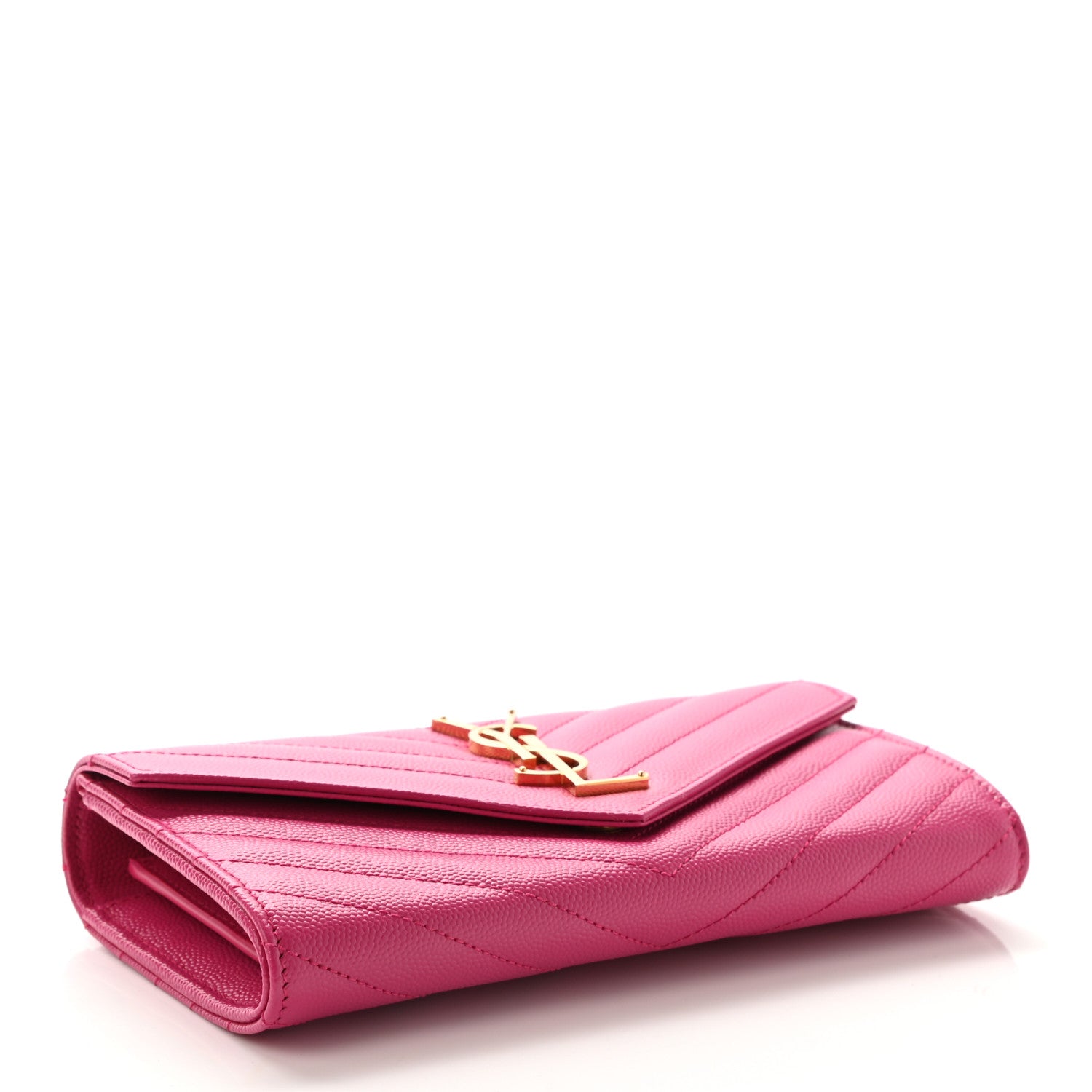 Saint Laurent Grain De Poudre Matelasse Chevron Monogram Flap Wallet Fuxia 4 of 10