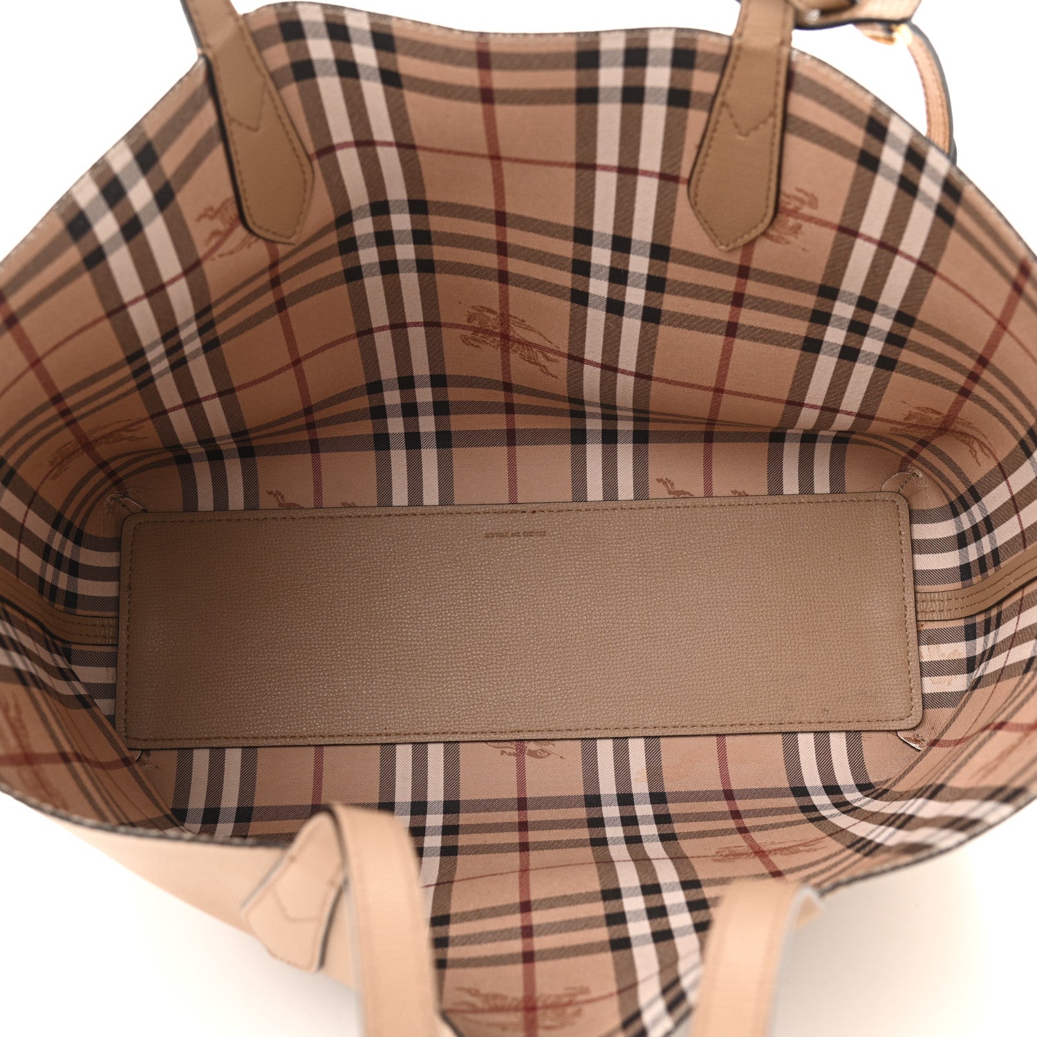 Burberry Grainy Calfskin Haymarket Check Medium Reversible Tote Camel 5 of 14