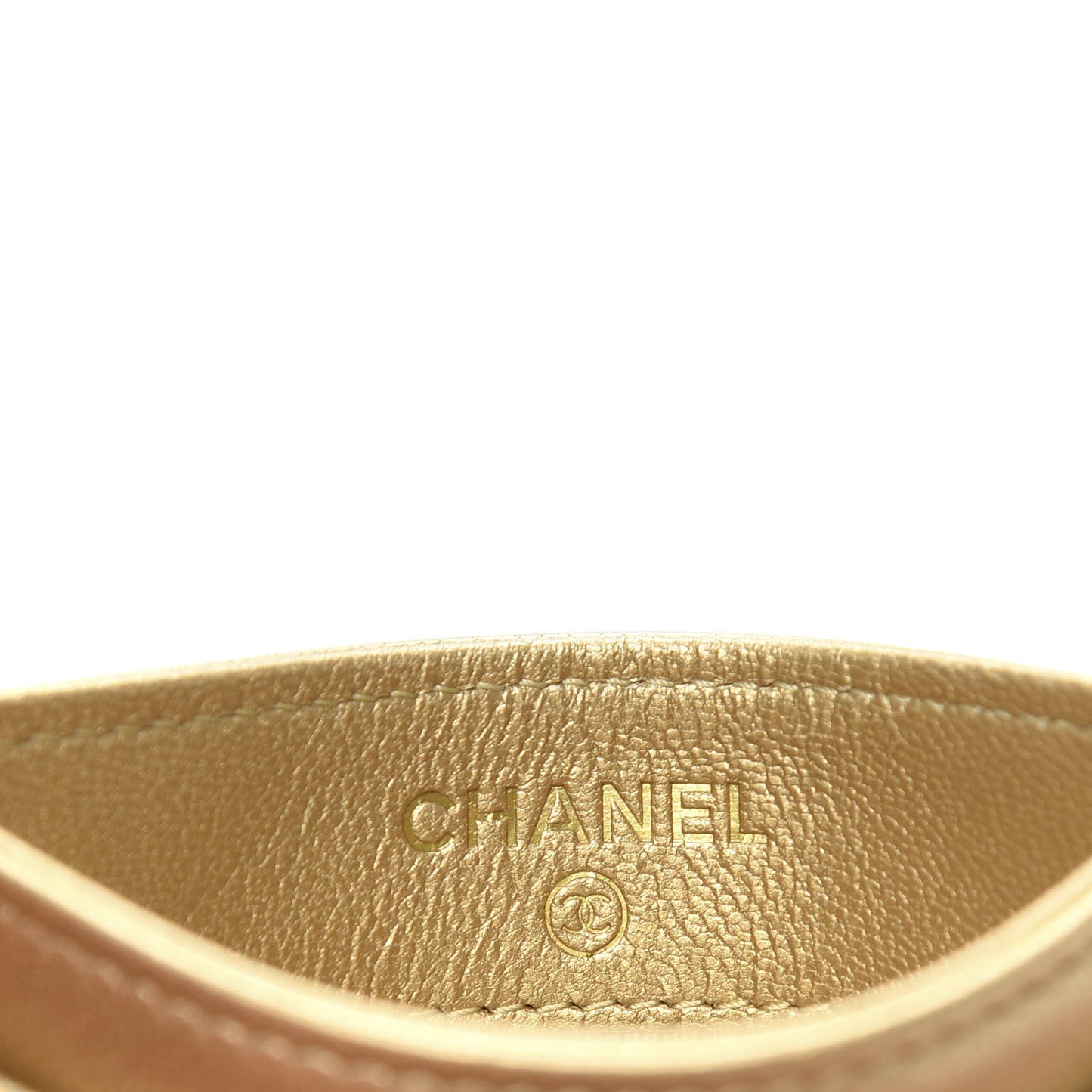 Metallic Goatskin Quilted Chanel 19 Card Holder Gold