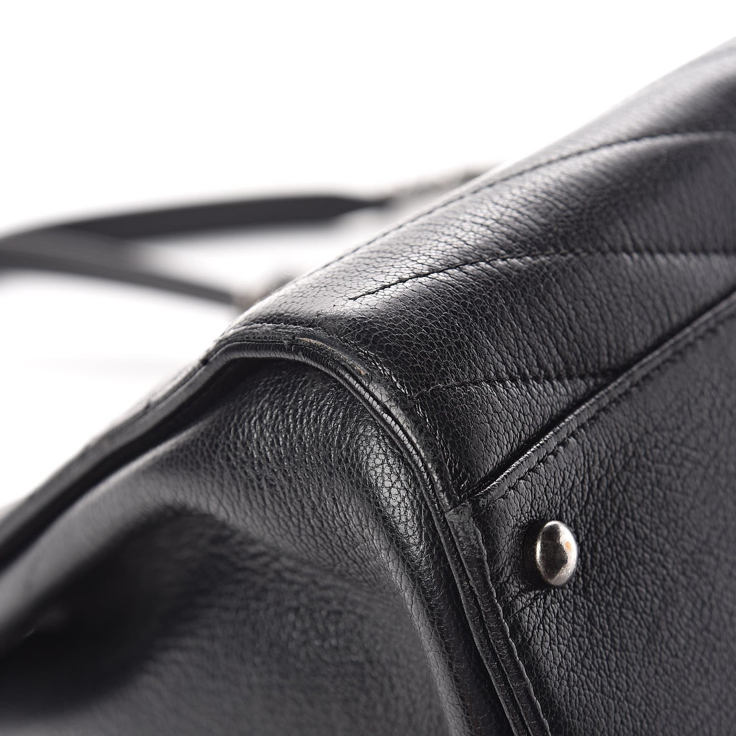 Shiny Goatskin Chevron Quilted Large Gabrielle Shopping Tote Black