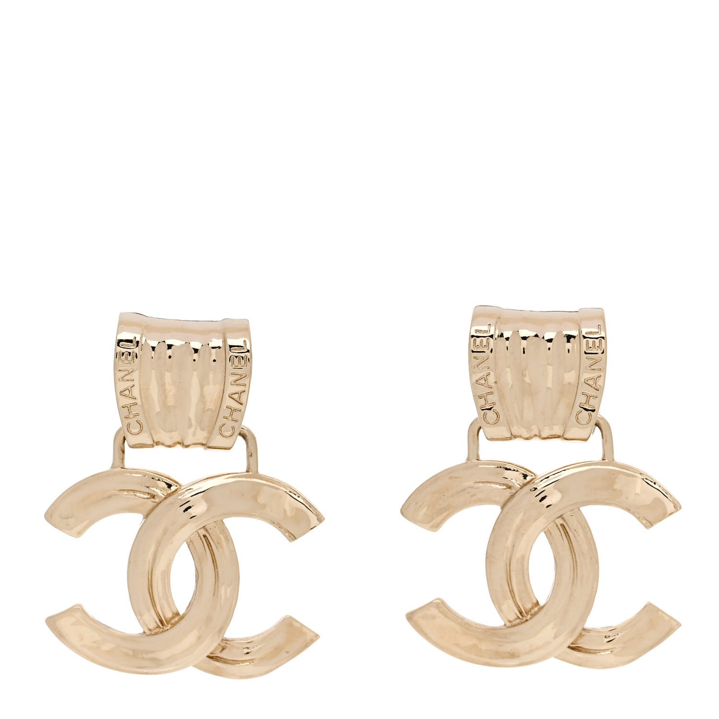 Metal CC Drop Earrings Gold