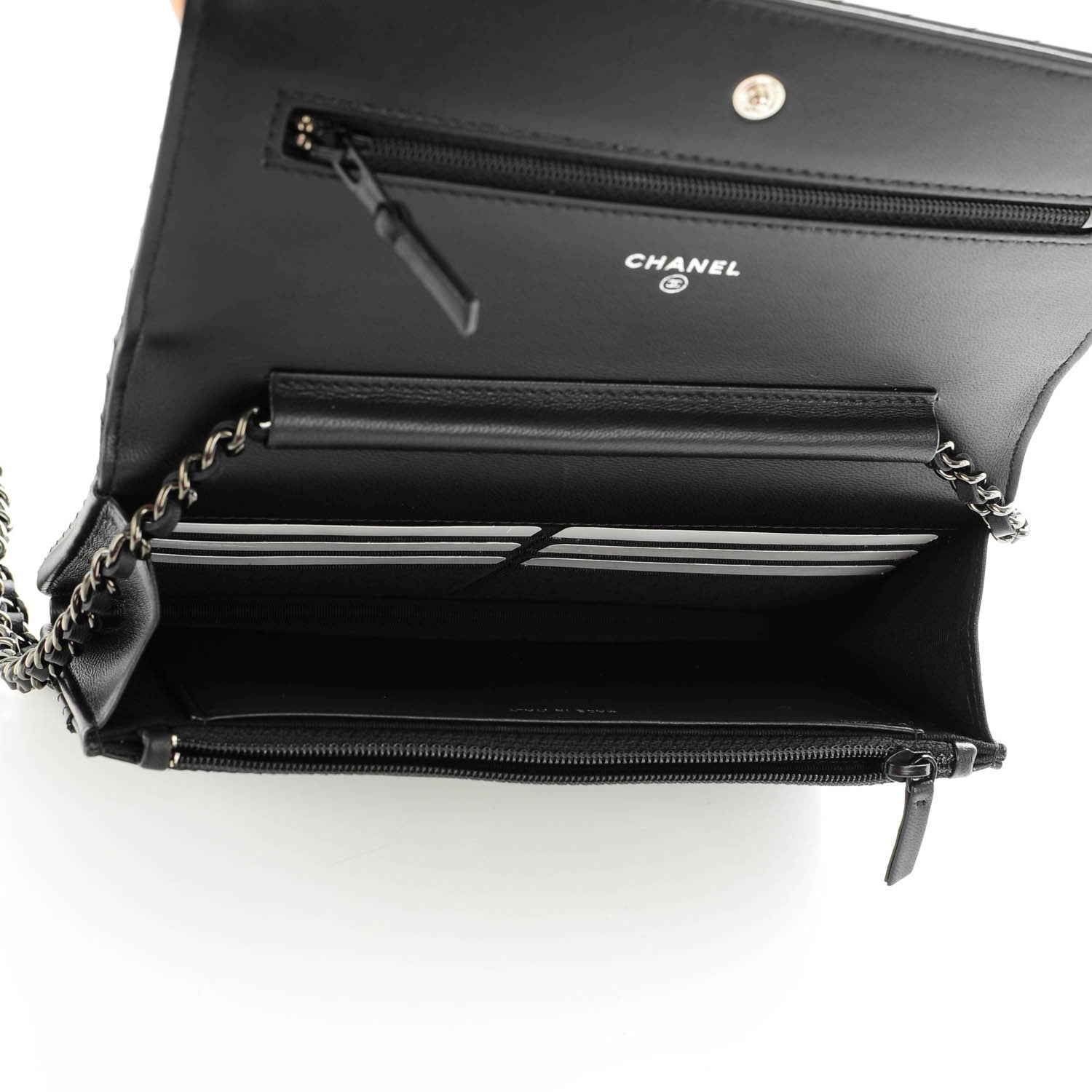 Chanel Calfskin Chevron Wallet On Chain WOC So Black 5 of 8
