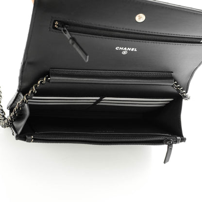Chanel Calfskin Chevron Wallet On Chain WOC So Black 5 of 8
