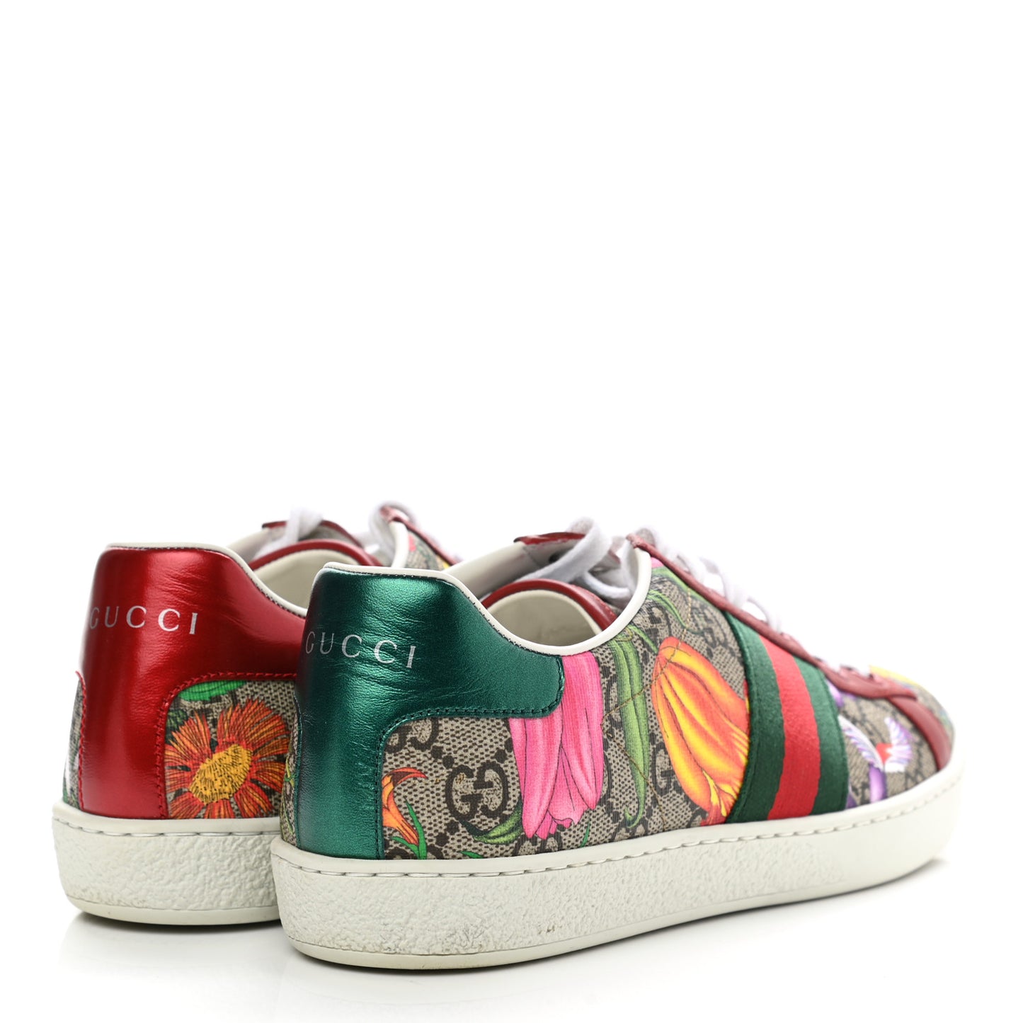 GG Supreme Monogram Flora Web Womens Ace Sneakers 36 Beige Multicolor Rosso