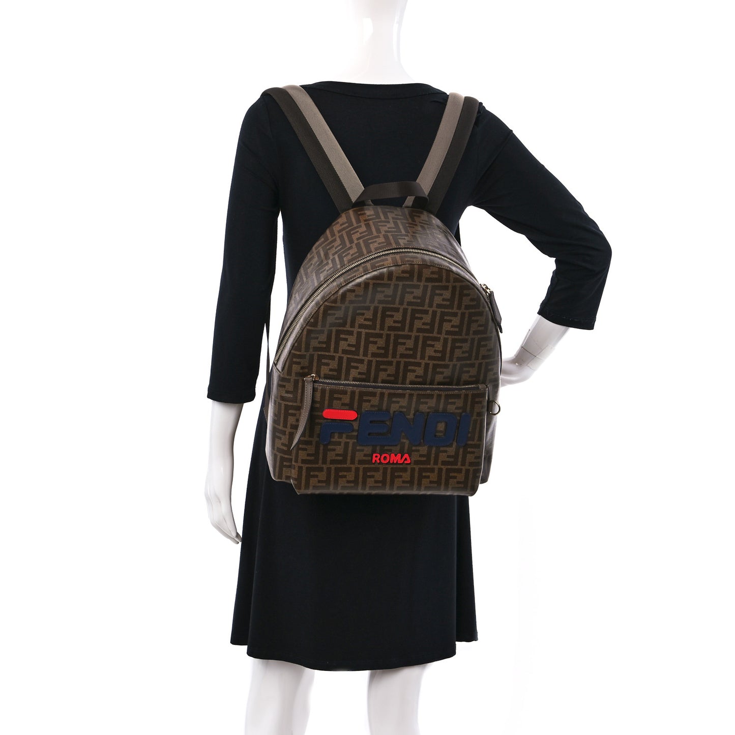 X FILA Glazed Fabric Vitello Century FF 1974 Mania Pouch Pocket Backpack Mogano Panna Blueberry