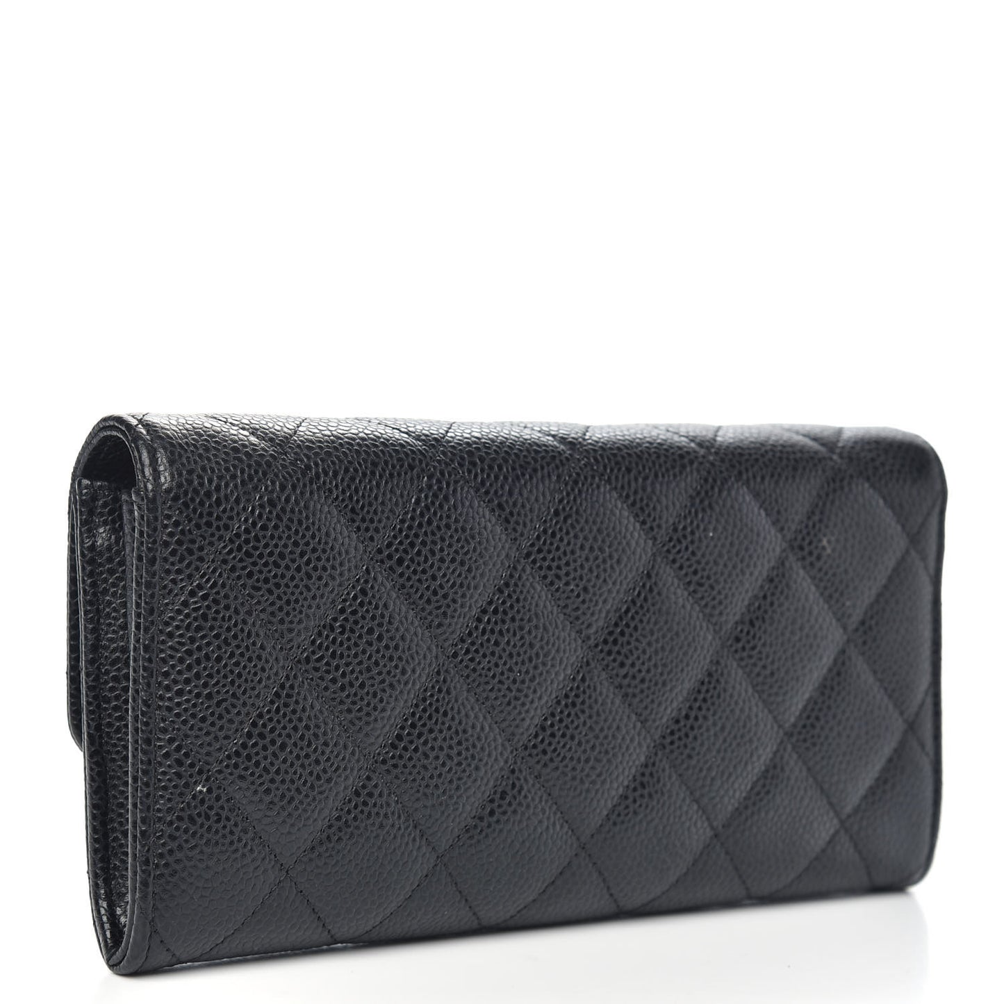 Caviar Quilted Large Gusset Flap Wallet Black