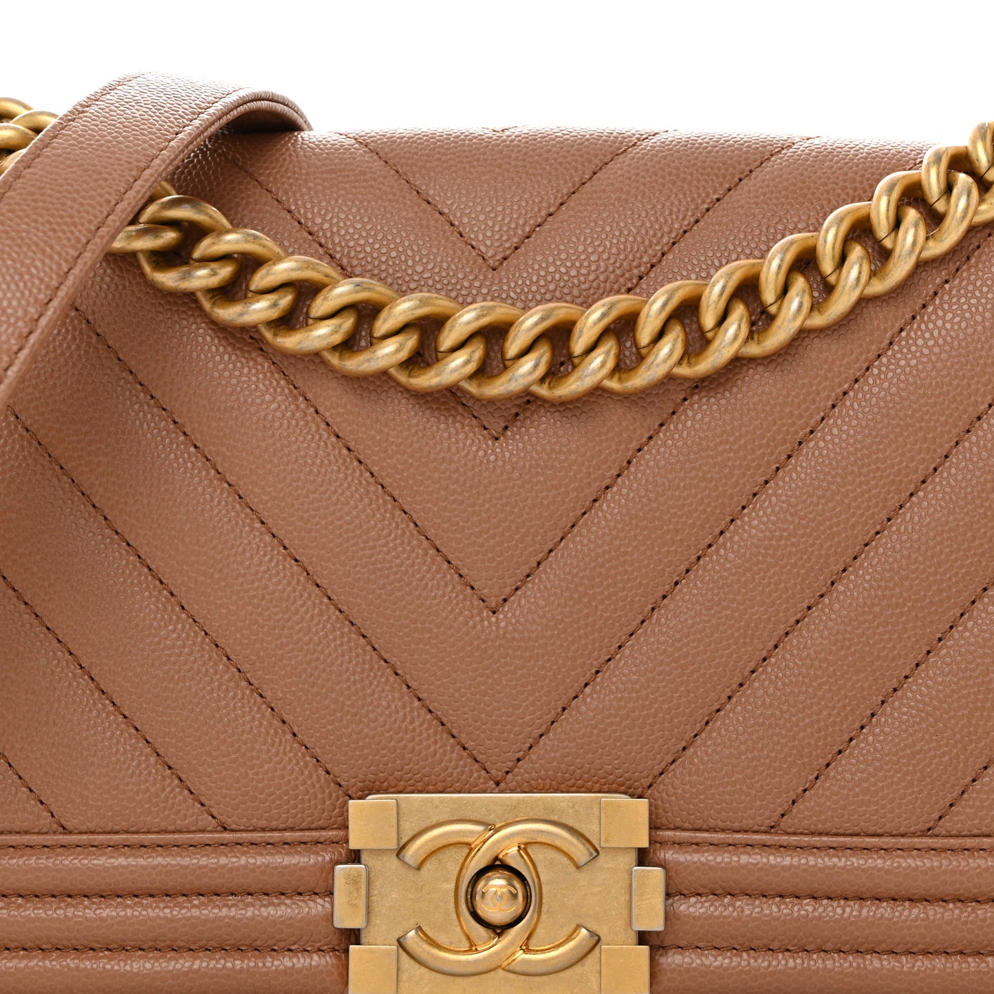 Caviar Chevron Quilted Medium Boy Flap Brown