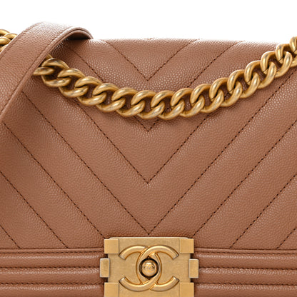 Chanel Caviar Chevron Quilted Medium Boy Flap Brown 8 of 10