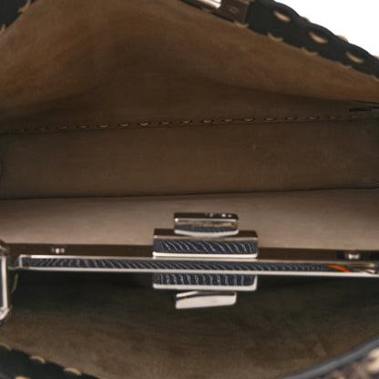 Fendi Vitello Granato Camoscio Elaphe Python Print Macro Stitchings Small Peekaboo I SEE U Satchel Black Roccia 6 of 10