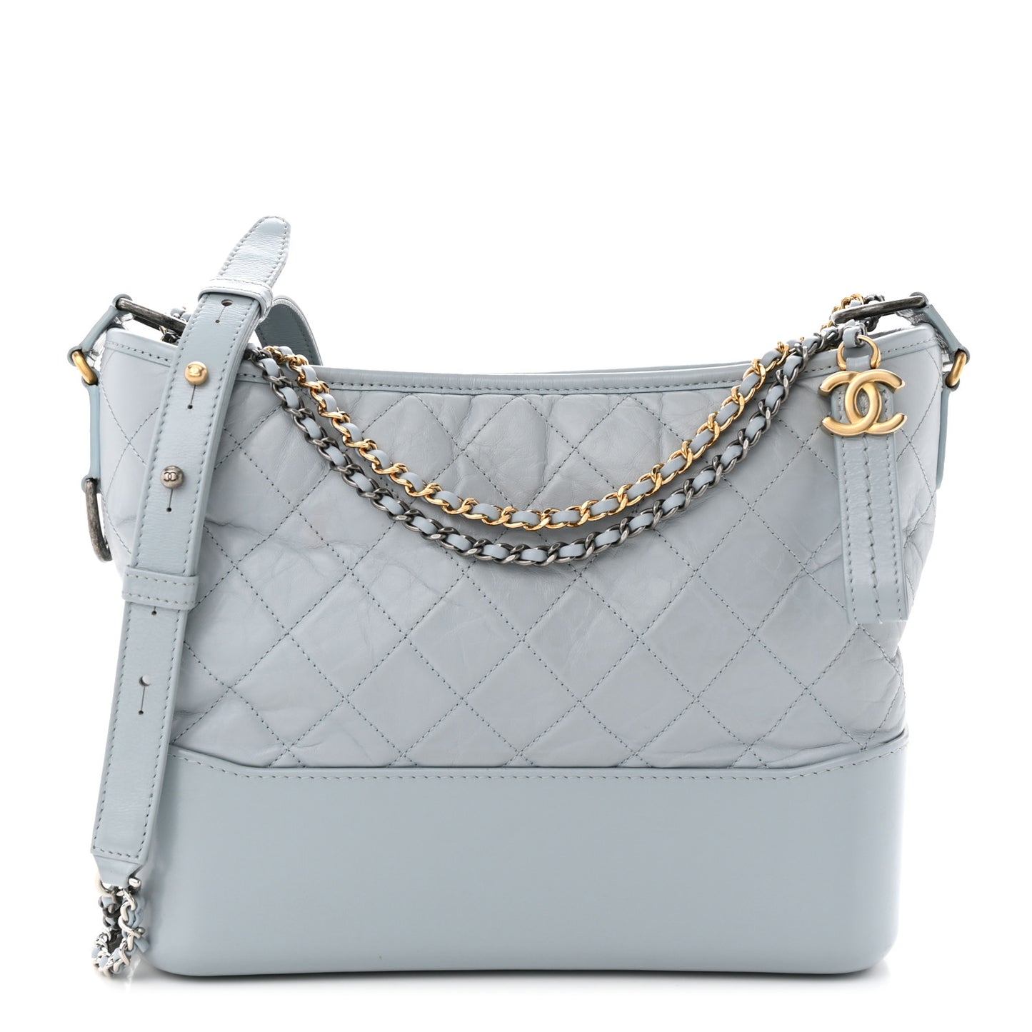 Aged Calfskin Quilted Medium Gabrielle Hobo Light Blue