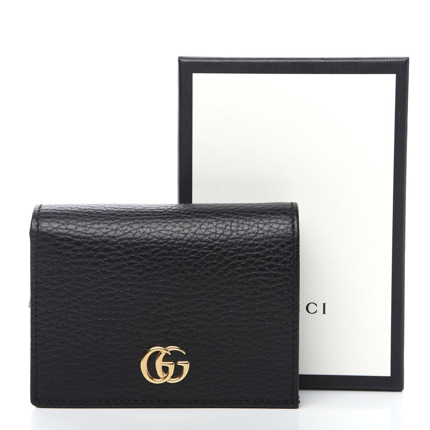 Pebbled Calfskin GG Marmont Card Case Black