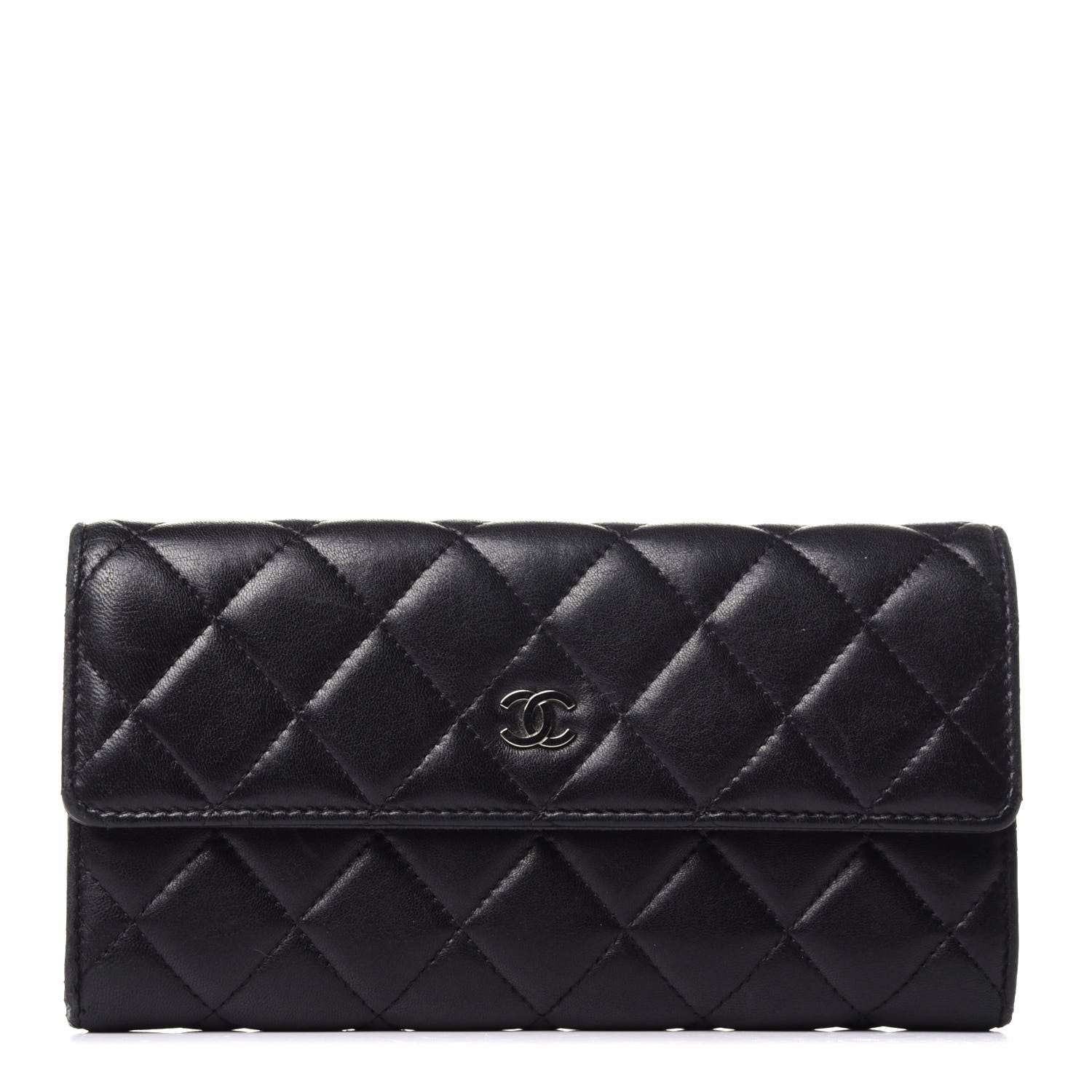 Chanel Lambskin Quilted Large Gusset Flap Wallet Black 1 of 12