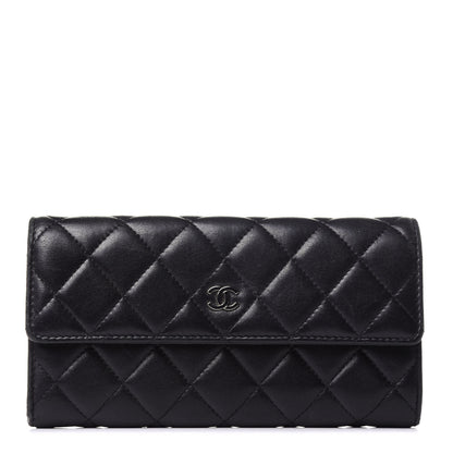 Chanel Lambskin Quilted Large Gusset Flap Wallet Black 1 of 12